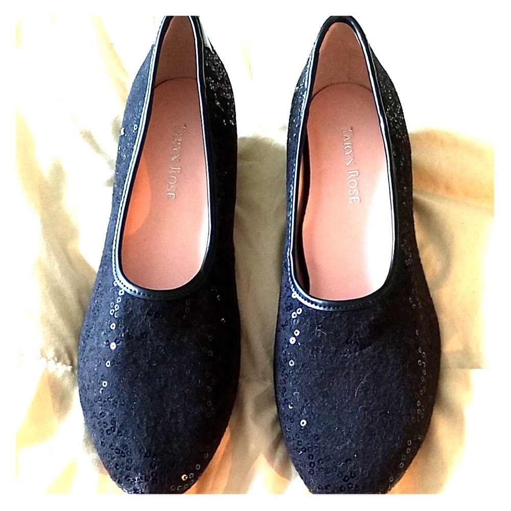TARYN ROSE black sequined heels